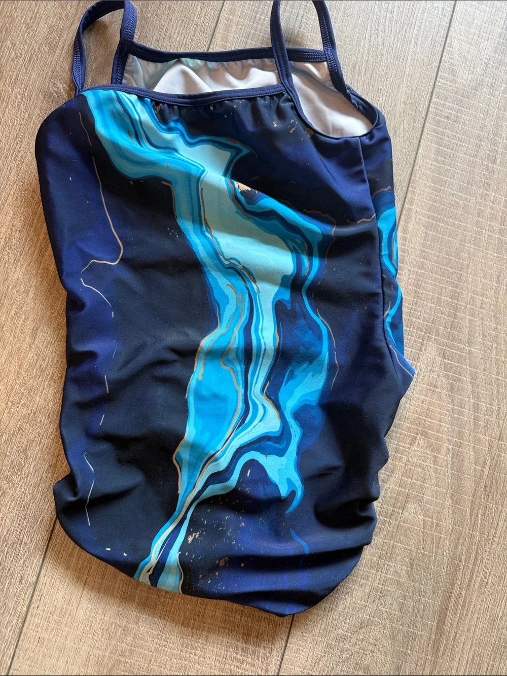 Bee Girls Navy & Aqua Marble One-Piece Gymnastics Leotard Size 8-10
